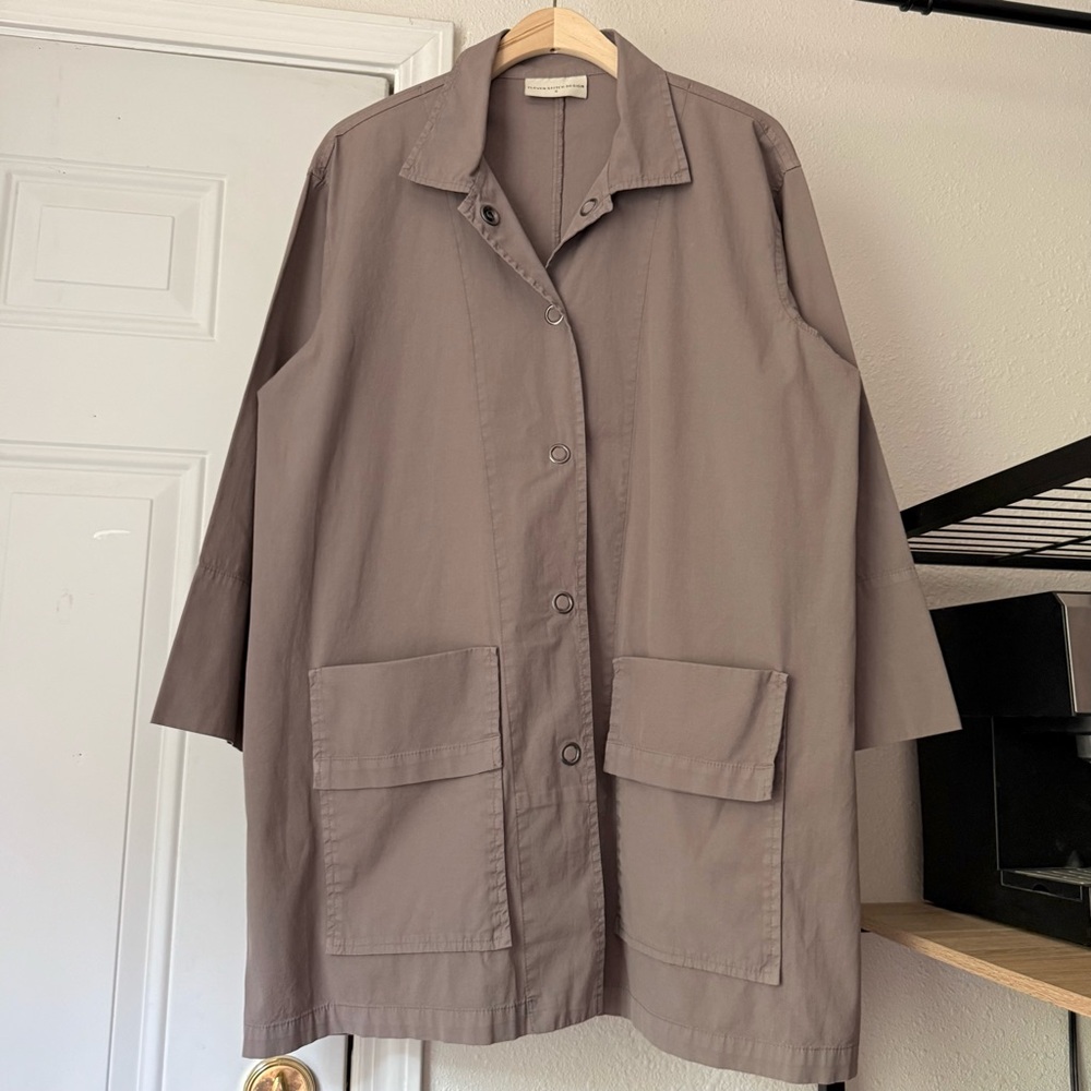 ELEVEN STITCH DESIGN tan cotton Lycra‎ utility work chore lagenlook boxy coat